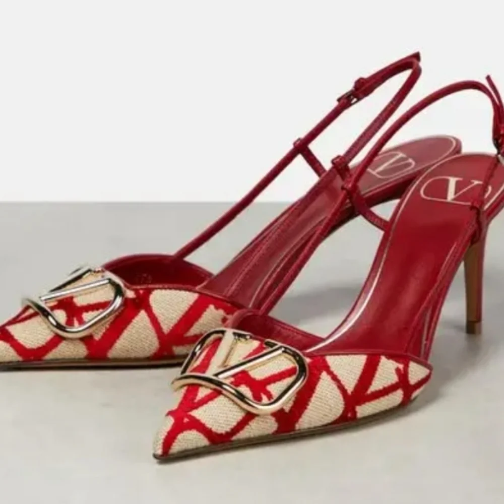 New Valentino Garavani Red and Cream Slingback Heels - Copy